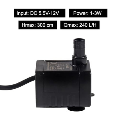2PCS Water Pump 200L/H DC 5.5-12V 1-3W Mini Submersible Water Pump with 6.5ft Tubing for Aquarium Fish Tank, Pond, Fountain, Hydroponics