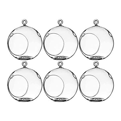 WGV Hanging Terrarium Globe, Width 5", Height 6", DIY Air Succulent Planter, Clear Glass Vase Orb with Flat Bottom, Candle Holder for Windowsill Outdoor Garden Decor, 6 Pieces Bulk - size: 5" Flat Bottom