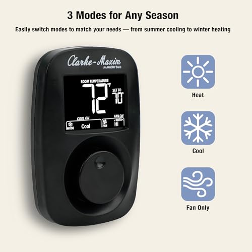 9420-381 Cooling & Heating Wall-Mounted Digital Thermostat - Black, Easy Installation, Low Power Consumption
