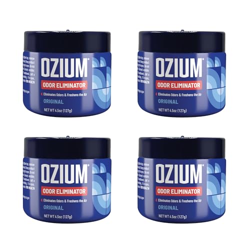 Ozium 4.5 Oz. Odor Eliminating Gel, Air Freshener Alternative | For Smoke, Pets, and Musty Odors, Long Lasting Odor Remover for Cars, Homes, Original Scent, 4 Pack - size: 4.5 Ounce (Pack of 4)
