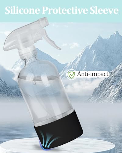 2 Pack 360° Glass Spray Bottles with Silicone Sleeve Black | 360° Inverted Spray Nozzle, Gravity Ball Designed for Cleaning Crack & Crevice, Leak-proof and Pressure-Resistant Design - color: Black