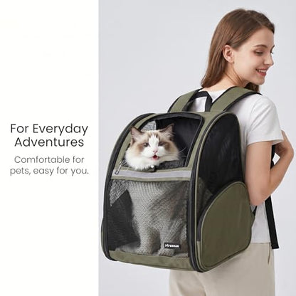 Cat Backpack Carrier for Small Dogs and Medium cat Puppy Kitten Bunny Pet Carrier Backpack Collapsible with Fully Ventilated Mesh with Safety Leash (DarkGreen, 12.9" L x 10.62" W x 15.5" H - M) - color: DarkGreen, size: Medium