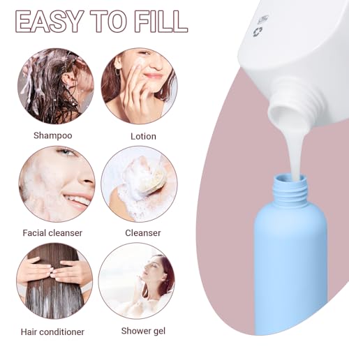 Travel Shampoo Bottle, Empty Plastic Squeeze Bottles 8.8oz with Flip Cap, Lotion Container for Toiletries Travel Size Shampoo and Conditioner - color: Light Blue