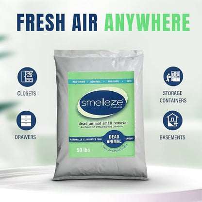 SMELLEZE Dead Animal Odor Eliminator - Strong Odor Removal - 50 lb. Bag | Natural & Safe Indoor & Outdoor Use - Granules, 50 lbs. - size: 50 Pound (Pack of 1)