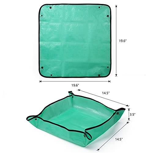 RESTCLOUD Indoor Plant Repotting Mat Potting Tray, Poo Poo Platter for Butterfly Cage, 19.6 x 19.6 Inches, Green, Set of 2 - size: 19.6 x 19.6 Inches Set of 2