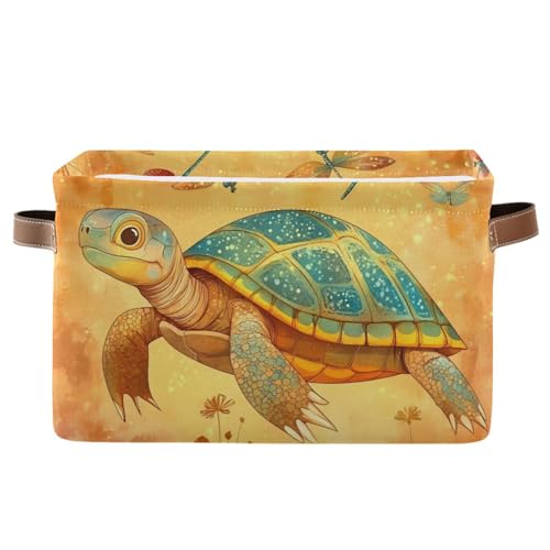 Cartoon Turtle Reptile Terracotta storage baskets 1 pack, foldable and waterproof durables fabric storage cubes with sturdy handle stuff set for dorm