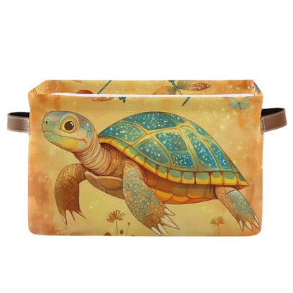 Cartoon Turtle Reptile Terracotta storage baskets 1 pack, foldable and waterproof durables fabric storage cubes with sturdy handle stuff set for dorm