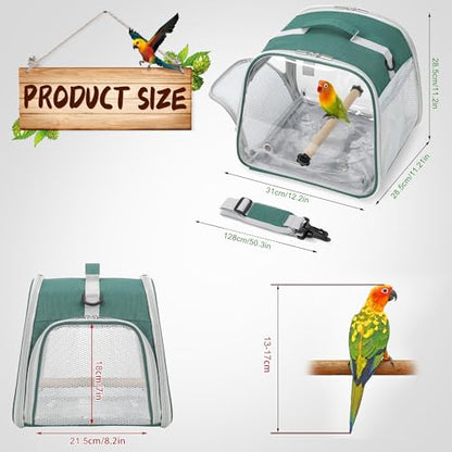 Small Bird Carrier, Large Window Travel Cage with Stand and Easy Clean Tray for Parrot Parakeet Cockatiels, Lightweight and Portable, Green - color: Green