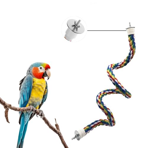 31.5'' Bendable Climbing Bird Rope Perch for Cage, Metal Nut | Bird Cage Accessories, Cotton Rope, Colorful Fun Bungee Toy, For Parrot