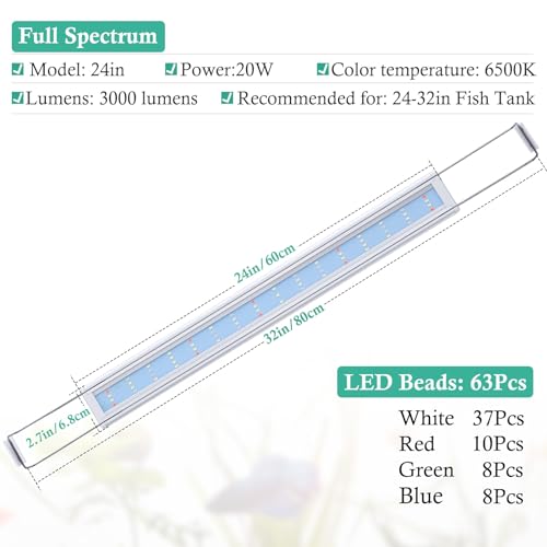 HITOP Full Spectrum LED Aquarium Light – 24-32" Classic Fish Tank Light with Timer, Aquarium Plant Light with Stable Extendable Brackets (24-32in) - size: 24-32in