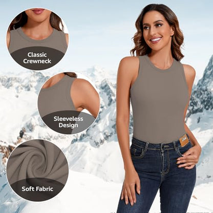 WOWENY Women's Thermal Tank Tops Sleeveless Underwear Tops Adjustable Straps Winter Camisole Fleece Shirts Warm Vest - color: Crew Neck-grey, size: X-Large
