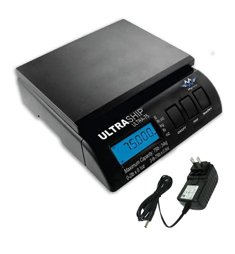 Ultraship 75 Lb Electronic Digital Shipping Postal Kitchen Scale | Tare and hold functions, removable display, letter tube and envelope holders, AC adapter not included