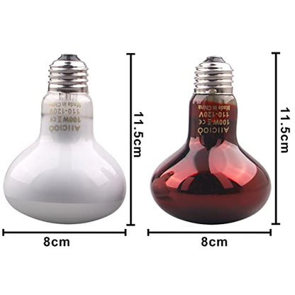 Aiicioo Reptile Heat Lamp Combo Set - 100W Day and Night Reptile Light Bulb Infrared Basking Bulb for Bearded Dragon Lizard Turtle Hermit Crab Leopard Gecko Snake Chameleon Tank - color: Red & White, size: 100W