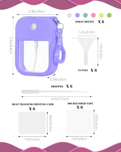 6 Pack Sublimation Perfume Spray Bottle 38ml Mixed Colors - Mini Portable Travel Mist Sprayer with Funnel & 6 PCS Custom Design Sheets - Refillable Gift Set for Travelers, DIY Personalization - color: 6 Pcs with Blank Sublimation card