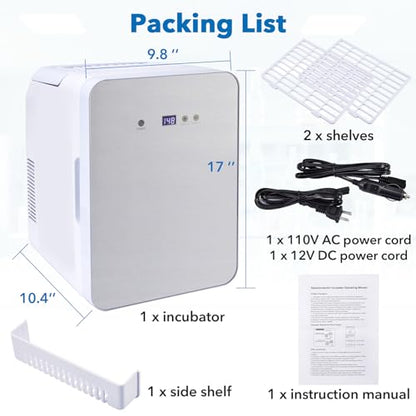 10L Lab Incubator, 35-148℉ Thermostatic Cabinet Incubator, 110V | for Laboratory General Purpose, Petri Dishes, Egg Incubation, 12V/110V