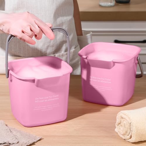 Roshtia 6 Pcs 3 Quart Sanitizing Cleaning Bucket Square,Pink | Sanitation Bucket Samll Sanitizer Pails for Restaurant Commercial Kitchen Cleaning, Detergent Storage for Office School - color: Pink