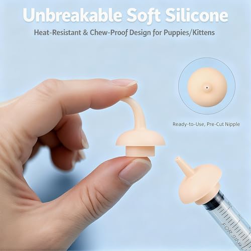 Silicone Feeding Nipple and Syringes for Newborn Kittens, Puppies, Small Animals,3 Size Nipple+3ML/10ML /12ML Feeding Syringe