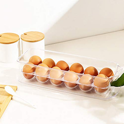 JAMOR 12 Grid Egg Storage Box Refrigerator Egg Rack Tray With Lid, Stackable Egg Rack, Transparent Egg Storage Box, BPA-Free (B)