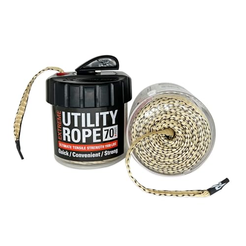 Rapid Rope Canister, 70ft Tan Tactical Paracord, 1100lb Test, USA Made | Heavy Duty Poly Rope Test Cord, Non-Tangle Dispenser Included, For Hiking, Camping, Survival, Utility, Stocking Stuffer, Gift - size: 70ft, style: Tan