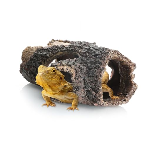 Reptile Hide Cave, Resin Hollow Log Hideout，Reptile Tank Accessories Climbing Toys Hideaway Caves Decor for Lizards,Gecko,Turtles,Reptiles,Amphibians and Fish