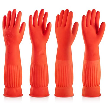 ThxToms Rubber Dishwashing Cleaning Gloves (2-Pair) - Fleece Lined | Reusable Long Dish Gloves for Washing Dishes, Waterproof Kitchen Gloves with Extra-Long Cuff & Anti-Slip Design, Small - size: Small (Pack of 4)