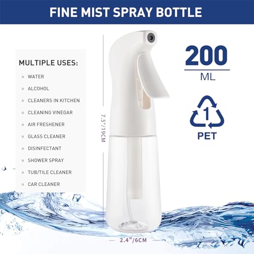 TANSHINE Continuous Spray Bottle for Hair,Ultra Fine Mist Water Hair Spray Bottles,Mister Spray Bottle,Refillable Plastic Sprayer for Hairstyling, Cleaning,Alcohol, Plants, Salons,6.8oz/200ml,Clear - color: Clear