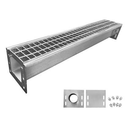 39.4x7.1x6.3in Stainless & Galvanized Steel Trench Drain | 304 B125 Driveway Heavy Duty Metal Channel Drainage System Durable Outdoor Garage Parking Lot Concrete Floor