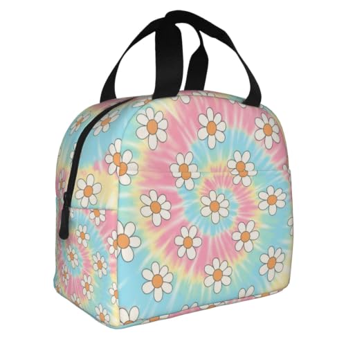 Adult Tie Dye Print Insulated Lunch Box Cooler | Tie Dye Daisy Print, Waterproof Nylon Thermal Tote, Lightweight Portable Cooler for Daily Commute - color: Pattern (699)