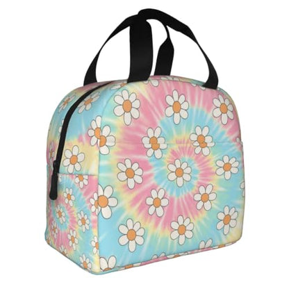 Adult Tie Dye Print Insulated Lunch Box Cooler | Tie Dye Daisy Print, Waterproof Nylon Thermal Tote, Lightweight Portable Cooler for Daily Commute - color: Pattern (699)