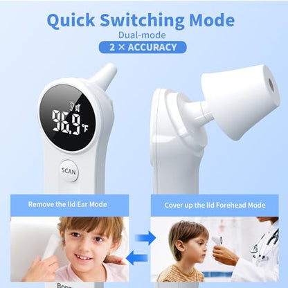 Boncare Ear and Forehead Thermometer for Adults and Kids | 2X Accuracy Infrared Digital Thermometer ,1 Second Reading, No Touch Baby with Fever Alarm