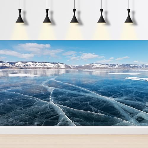 Winter Lake Landscape Fish Tank Background Sunny Frozen Baikal Lake Aquarium Background Blue Smooth Ice Cracks Natural Landscape Terrarium Backgrounds Frosty Mountain View Tank Backgrounds 24x12in - color: Ice-Blue, size: 24(W)x12(H)inches/ 60(W)*30cm(H)