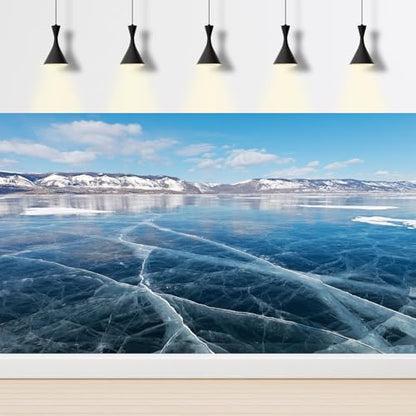 Winter Lake Landscape Fish Tank Background Sunny Frozen Baikal Lake Aquarium Background Blue Smooth Ice Cracks Natural Landscape Terrarium Backgrounds Frosty Mountain View Tank Backgrounds 24x12in - color: Ice-Blue, size: 24(W)x12(H)inches/ 60(W)*30cm(H)