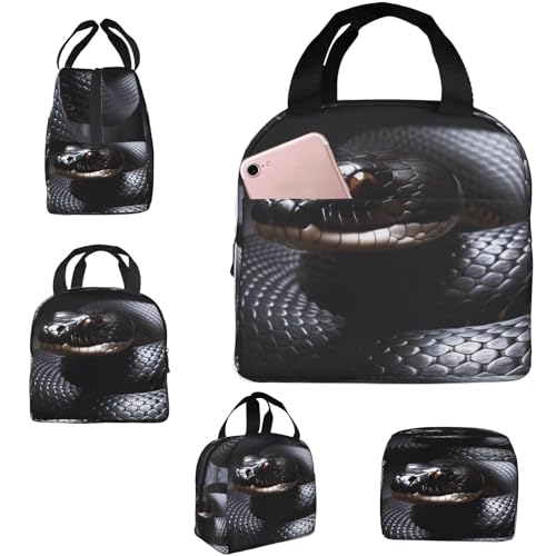 Insulated Lunch Bag Black Snake Lunch Box for Women Men Reusable Leakproof Lunch Cooler Bag for Office Picnic - color: Black Snake