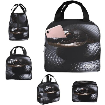 Insulated Lunch Bag Black Snake Lunch Box for Women Men Reusable Leakproof Lunch Cooler Bag for Office Picnic - color: Black Snake