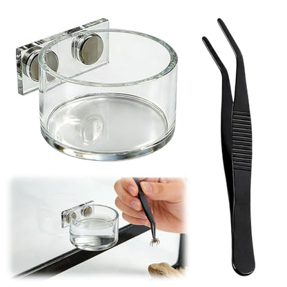 Jumping Spider Feeding Dish 2 Pack Magnetic Water Bowl with Tweezers | Magnetic Mounting, Shallow Design, Acrylic Material, Easy To Clean