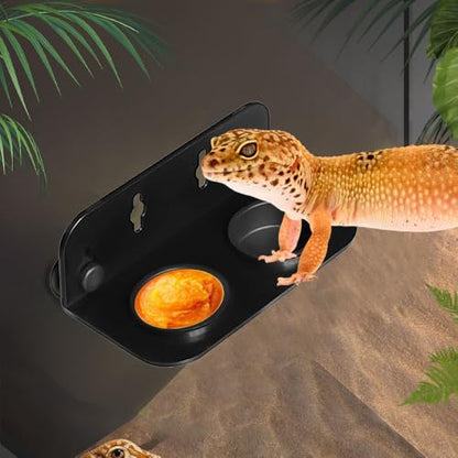 Gecko Feeding Ledge, Hanging Double Reptile Feeder Bowl with Suction Cup, Reptile Food & Water Dish for Arboreal Reptiles, Tree Frogs, Geckos, Beetles