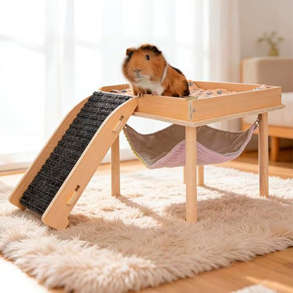 BESNEW Enlarged Guinea Pig Hammock,Bunny Ferret Hamster Small Animal Hammock for Hiding Sleeping,Wooden Guinea Pig Hammock Accessories - style: Hammock