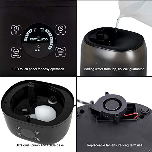 REPTI ZOO 4L Reptile Fogger Mister Tank, Terrariums Digital Tank Timing Humidifier Smart Touch Screen Adjustable Fogger for Reptiles Amphibians Herps