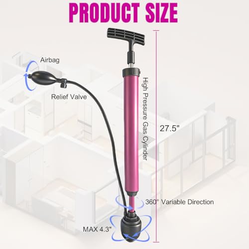 Manual Drain Unclogger with Adaptive Inflatable Plug, Fits NPS1.5~4.5" Pipes for Toilet/Sink/Bathtub, No Extra Accessories, Hand Pump Pressure & Washable, Lightweight Toilet Plunger & Drain Auger Tool | Fits NPS 1.5-4.5" pipes, washable, no electricity, n