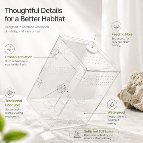 Tall Arboreal Tarantula Enclosure【𝐍𝐨 𝐀𝐬𝐬𝐞𝐦𝐛𝐥𝐲 𝐑𝐞𝐪𝐮𝐢𝐫𝐞𝐝】, Jumping Spider Enclosure, Front Above Opening, Cross Ventilation, Acrylic Arboreal Reptile Enclosure,Praying Mantis Enclosure - size: 6*6*9in
