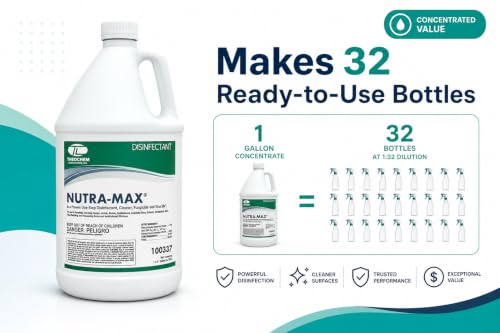 Nutra-Max Hospital Grade Disinfectant Concentrate, 1 Gallon | EPA List N & G, 1:32 Concentrate Makes 32 Gallons, Kills 99.9% of Viruses & Bacteria, Multi-Surface Cleaner