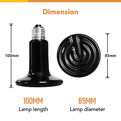 Simple Deluxe 100W 2-Pack Ceramic Reptile Heat Lamp Heat Emitter Bulb No Light Emitting Brooder Coop Heater for Amphibian Pet & Incubating Chicken, Black - size: 100W *2, style: D-85mm