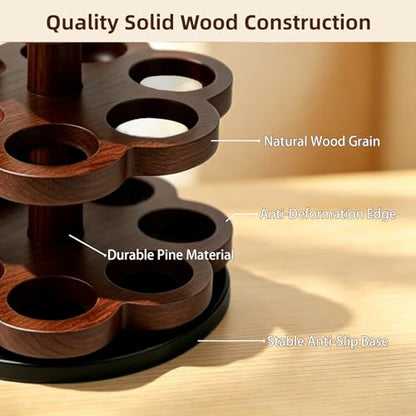 360° Rotating Wooden Egg Holder for 30 Eggs (Brown) | petal-shaped tray, 5 tiers, 6 egg slots per layer, solid wood, farmhouse countertop organizer, for kitchen and Easter display - color: Brown
