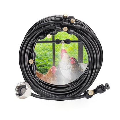 39.4ft Pre-Assembled Chicken Coop Misting System for Cooling Poultry | MADHOLLY Easy to Install, Leak-Resistant Mist Hose Kit, with 3/4" Adapter, 11 Brass Nozzles, Filter Gasket Accessories