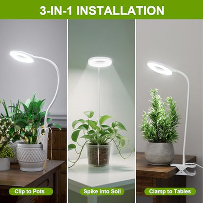 Clip On Full Spectrum LED Grow Light for Indoor Plants | Remote Control, 4/8/12H Auto Timer, 3 Lighting Modes, 10 Brightness Levels, Adjustable Gooseneck, For Small Plants