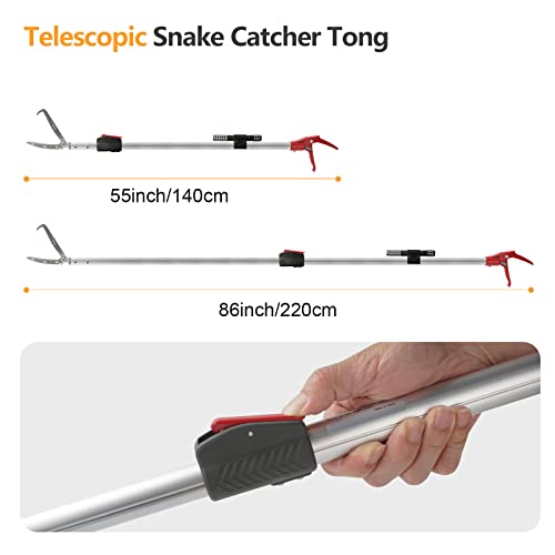 86 inch Snake Catcher Tongs Grabber Traps Stick Hook Bite Kits Tool | for Rattlesnake, Copperhead Snake, Ball Python, Rattle, Cobra, Corn, Rosy Boas Catching