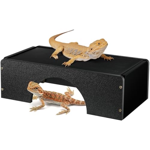 Weysat Large Bearded Dragon Basking Platform 12.6x7x4 Inch Reptiles Habitat Cave Hideout with Heat Storage Slate Stone Gecko Basking Rock Climbing Accessories for Snakes Leopard Crested Lizard Turtle