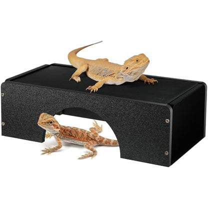 Weysat Large Bearded Dragon Basking Platform 12.6x7x4 Inch Reptiles Habitat Cave Hideout with Heat Storage Slate Stone Gecko Basking Rock Climbing Accessories for Snakes Leopard Crested Lizard Turtle
