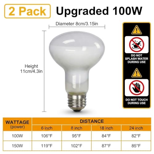 2Pack 100W UVA Simulate Natural Daylight Reptile Heat Lamp Bulbs | Terrarium Reptile Basking Bulbs for Reptiles, Bearded Dragon, Lizard, Chicken, Turtle, Snake
