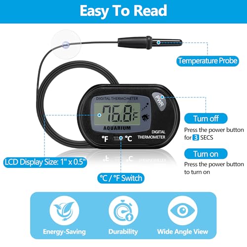 DaToo Aquarium Thermometer with Large LCD Display Fahrenheit/Celsius(℉/℃) Fish Tank Thermometer for Aquarium Reptile Terrarium Digital Water Thermometer with Suction Cup(2 Pack) - size: 2 Pack